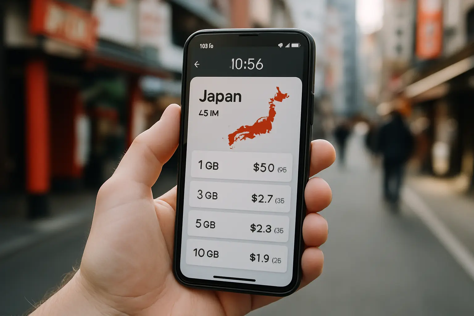 Comparison chart showing Airalo Japan eSIM plans with pricing and data allowances