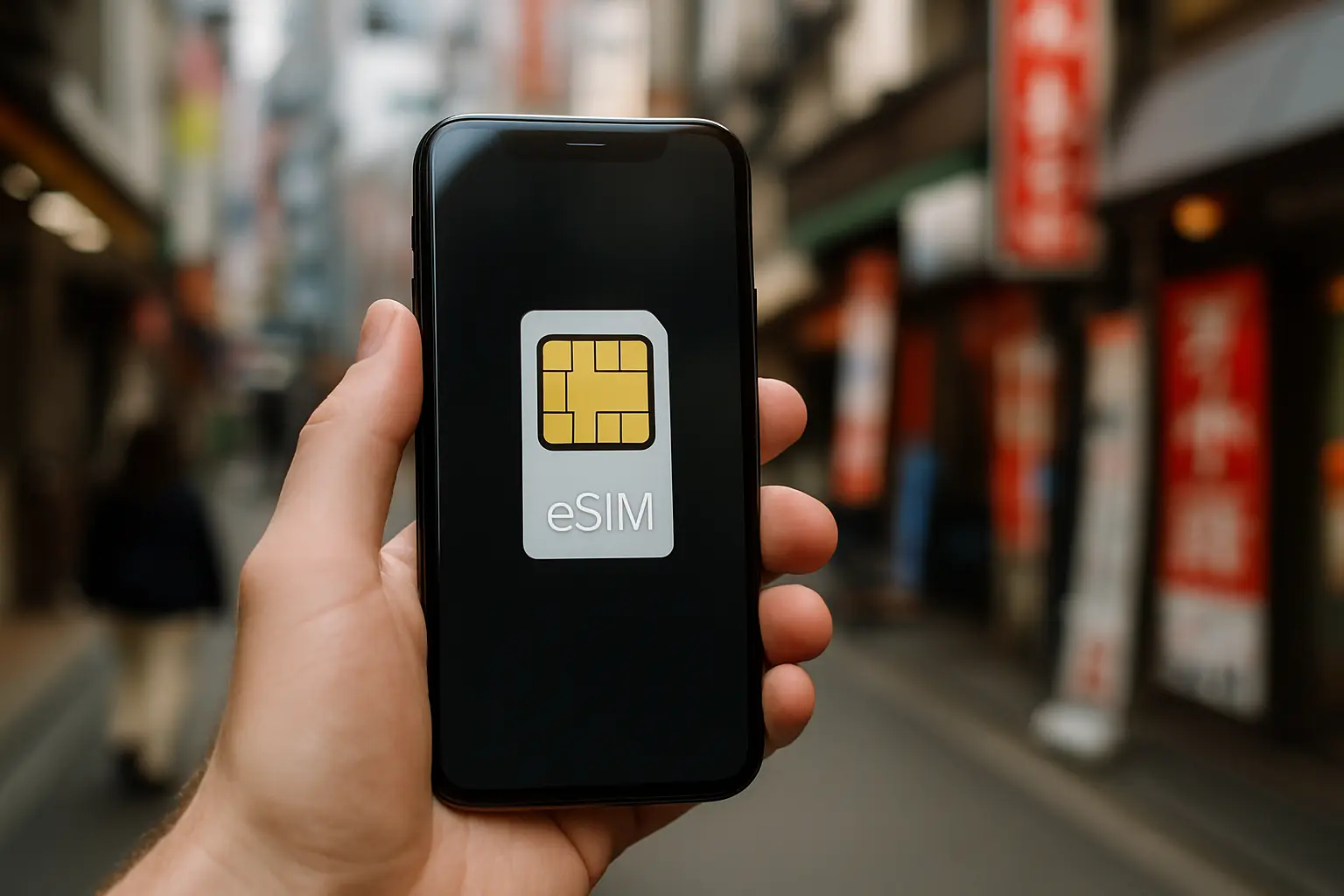 Smartphone displaying a Japan map with eSIM options and price comparison charts