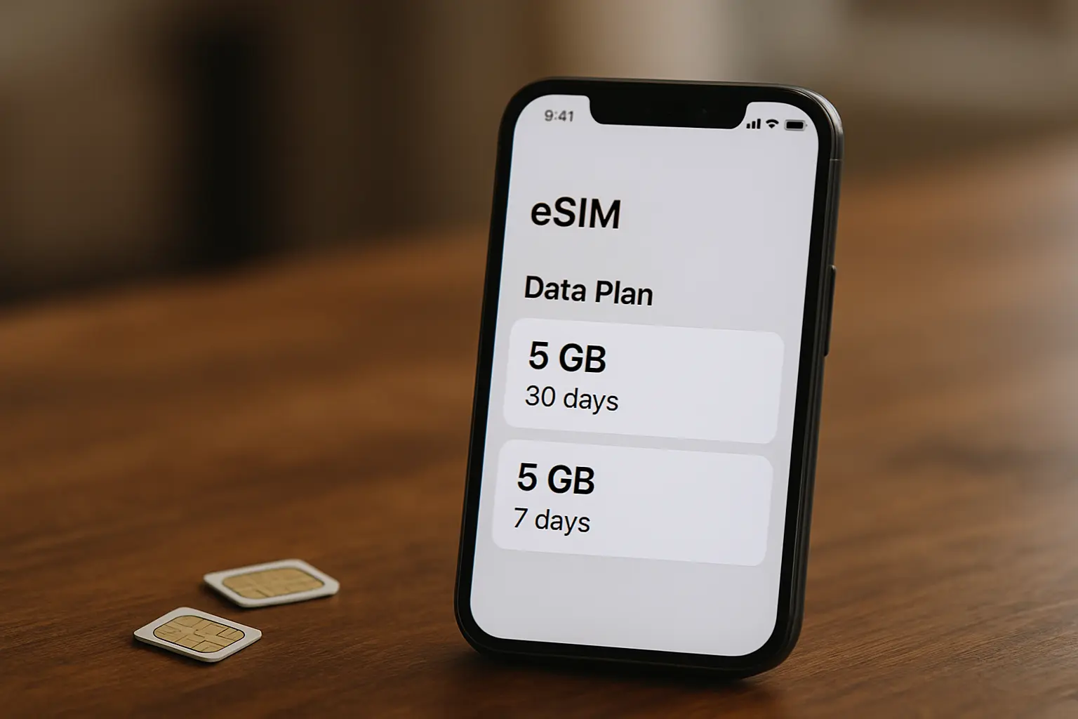 5 GB data plan comparison showing higher price for 30-day eSIM versus 7-day eSIM